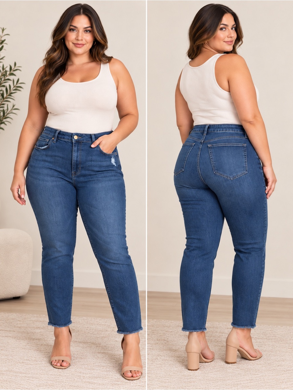 Good American | High Rise Raw Hem Distressed Jeans Blue - Size 20